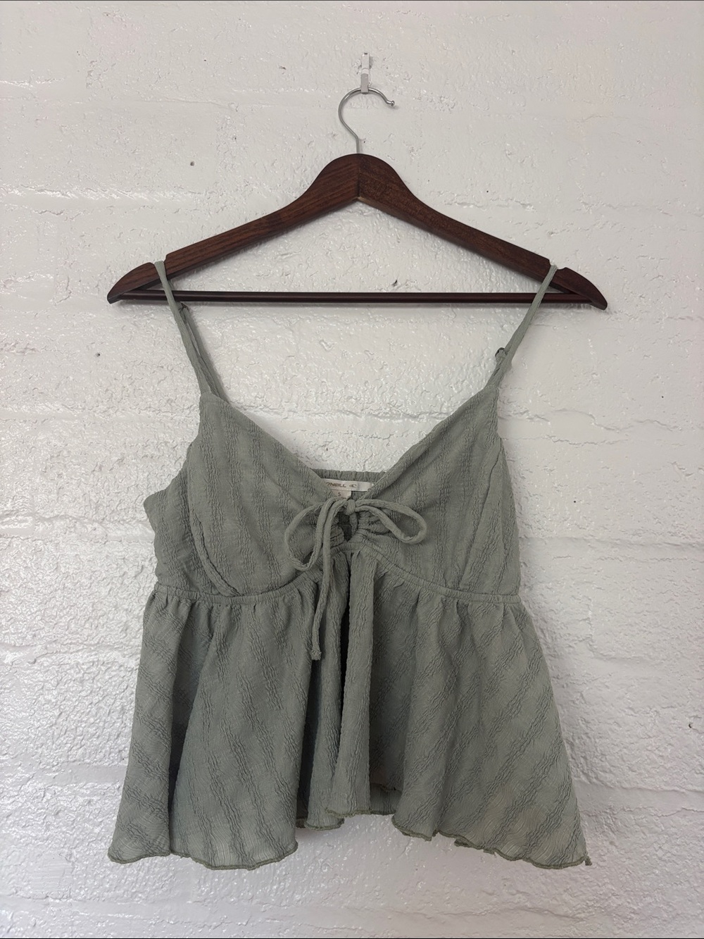 Tie-Front Spaghetti Strap Tank Top in Sage Green